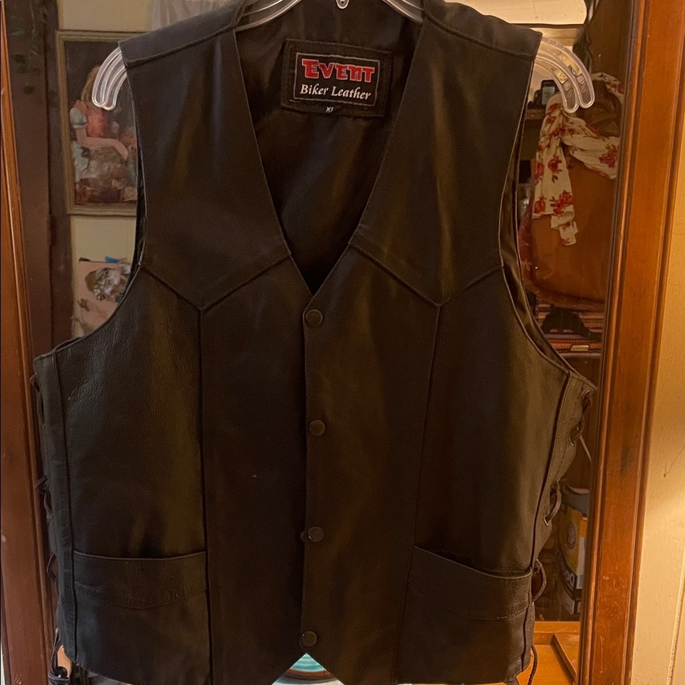 Biker Leather Black Vest